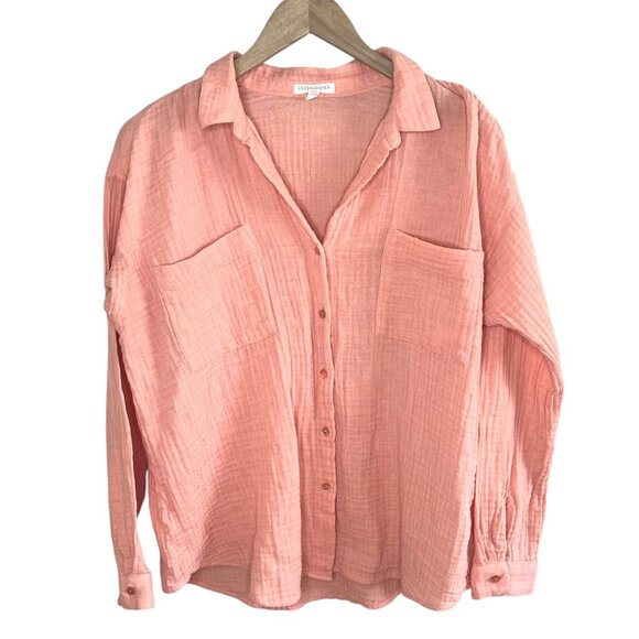 Eileen Fisher Petite Organic Cotton Button-Up Plisse Shirt Size PL - Picture 1 of 12